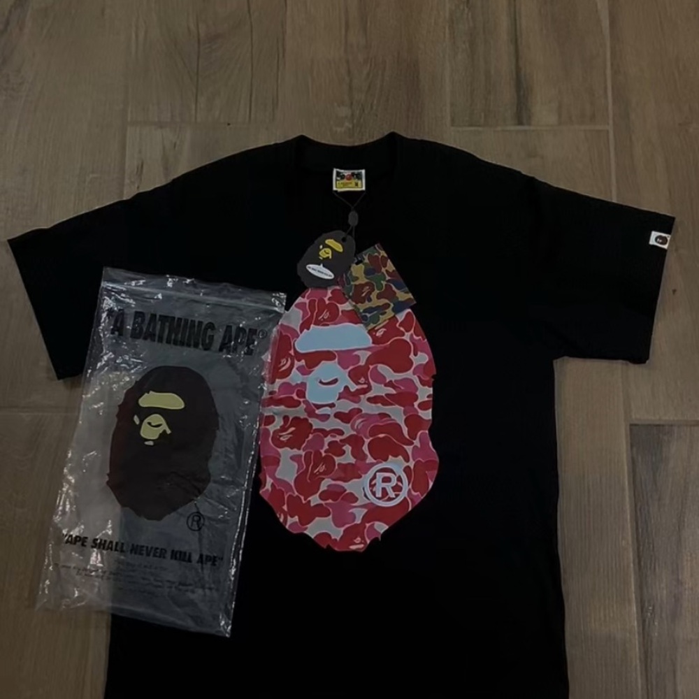 Unisex' Black Tee with Pink Camo Ape Head